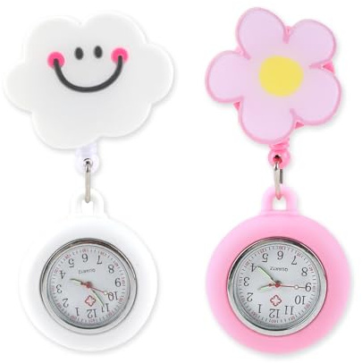 Montre Infirmiere pour Blouse avec Clip Rétractable et Personnalisable, Aiguilles Lumineuses, Étui en Silicone, Précision Quartz, Idéale pour Médecins et Infirmières Usage Professionnel, Lot de 2