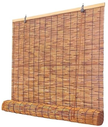 SADITY Bambusrollo Wetterfest Schilf Vorhang Mit Lifter Bambus Rollo, 60 70 80 90 100 120 140 160cm Rollo Jalousine Rollo Bambus für Balkon Terrasse, Retro