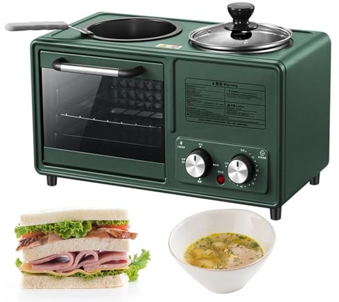 ANGDI 4 in 1 Breakfast Maker Station with Grill, Breakfast Machine with 8L Large Capacity Baking Area, Non-Stick Frying Pan, 1.2L Cooking Pot, Dual Temperature Control, Timing settings