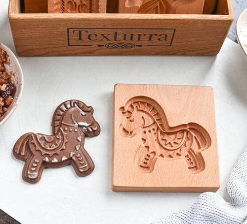 Ltahtliay Wooden Cookie Cutter, 3D Carved Wooden Cookie Mold, Kitchen DIY Biscuit Press Stamp Molds for Baking Moulds Christmas Thanksgiving Halloween Easter (Trojan)