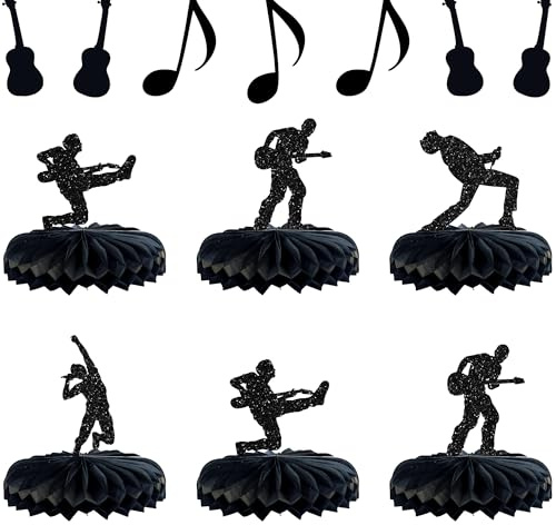 Gyufise Tischaufsätze mit Wabenmuster, schwarz, glitzernd, Rock-Pop-Musik-Thema, Waben-Mittelstücke für Musik, Konzert, Jungen, Mädchen, Geburtstagsparty, Dekorationen, Zubehör, 8 Stück