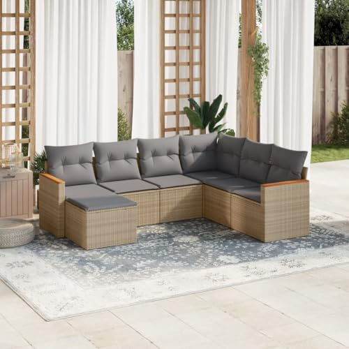 Faroom Balkon Ecklounge mit Stauraum Gartenlounge Klein Balkon Lounge Balkonsofa Kleiner Balkon Sitzecke Balkon Loungemöbel Gartensofa Ecksofa Balkonmöbel Mischung aus Beige 7-tlg-Type-A665
