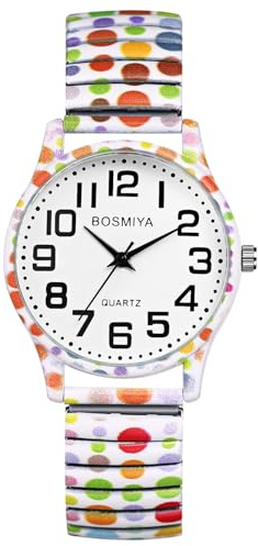 Avaner Women's Elastic Wrist Watches: Boho Printed Stretch Strap Big Number Analog Quartz Easy Reader Bracelet Bangle Watch
