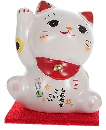 Cabilock 1 Stück Auto Tier Chinesische Feng Shui Figur Glückskatze Japanische Winkekatze Ornamente Engel Haushaltsdekor Glückskatze Schmuck Keramikdekor Weiße Keramik