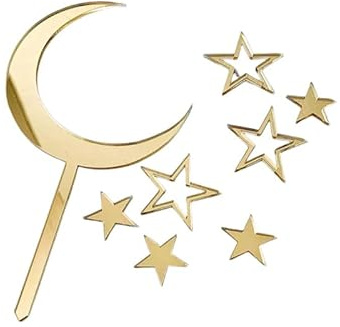 Décorations de gâteau lune et étoile – Miroir acrylique doré pour fête prénatale sur la lune, fête prénatale, mariage, fête d'anniversaire