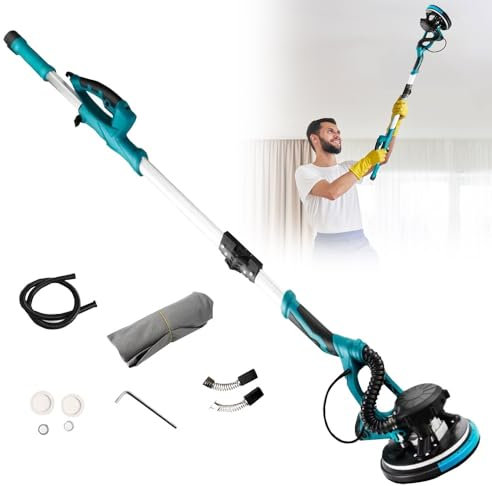 Ponceuse Murale, 800W Ponceuse pour Cloisons Sèches, avec Disque De Ponçage et LED, Vitesses Ajustables, pour Plafonds Intérieurs et Extérieurs