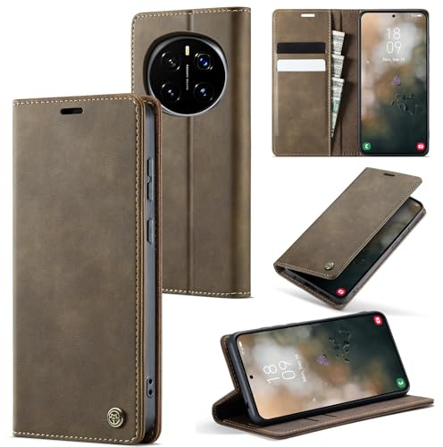 owlhold Handyhülle für Honor Magic 6 Pro hülle Premium PU klapphülle RFID Lederhülle Faltbare Schutzhülle Kartenfach Standfunktion Handytasche hülle Honor Magic 6 Pro 5G - Kaffee