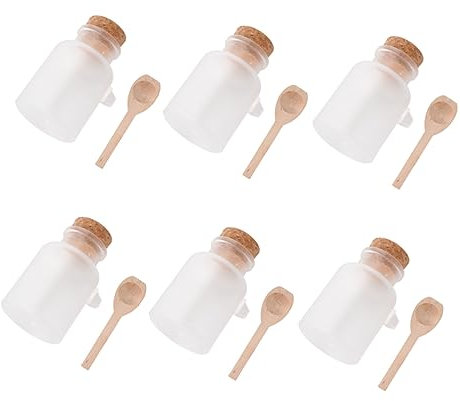NIYANGLE 6pièces Bouteilles Plastique Transparentes Pour Sels De Bain Avec Couvercle Liège Récipients Réutilisables Pour Poudres Et Masques Style Aléatoire