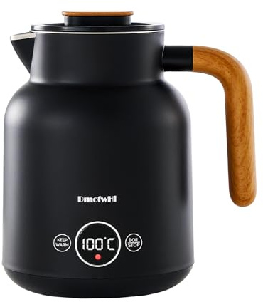 DmofwHi Hervidor Agua Electrico 1 Litro, 1000 W, Pantalla Digital, 5 Niveles de Temperatura, Función para Mantener Caliente Durante 4 Horas, Doble Pared, Ideal para Café y Té en la Oficina – Negro