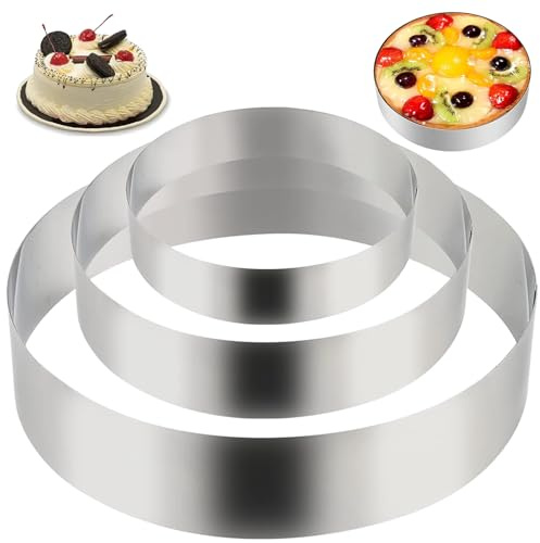 MOLIMOLI Anello per Torta, 3 Pezzi, tortiera Rotonda (10/15/20 cm) in Acciaio Inox - Anelli e cornici per Dolci, Torte, crostatine, confetture di Fragole