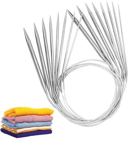 LNSYSNS 9 Piezas Agujas Circulares, 80 cm, Acero Inoxidable Agujas de Tejer, Diseño de Doble Punta Juego de Aguja de Tricotar, 2/2,5/3/3,5/4/5/6/7/8 mm, para Tejer Bufandas, Calcetines y Suéteres