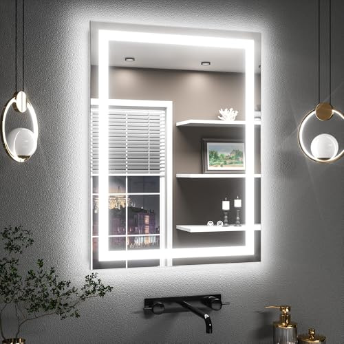 TETOTE Badspiegel mit Beleuchtung 60x90cm, Badezimmerspiegel Beleuchtet Beschlagfrei Badezimmer Wandspiegel Ohne Rahmen Bad Spiegel mit Led Touch-Schalter, 3 Lichtfarben Dimmbar Speicherfunktion