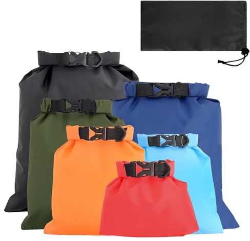6 Stück Packsack Wasserdicht, 1.5/2.5/3/3.5/5/8L, Wasserdicht, Reißfest, Multifunktiona ler Wasserdichter Trockenbeutel, Einfach zu Verwenden, Geeignet für Rafting, Wandern, Camping (Schwarz)