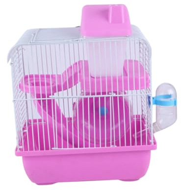 WEKAMOS Hamsterkäfig Haustierkäfig Chinchillakäfig Aus Acryl Für Kleine Haustiere Doppelschichtig Mit Rutsche Und Laufrad Haustierhaus Hellrosa