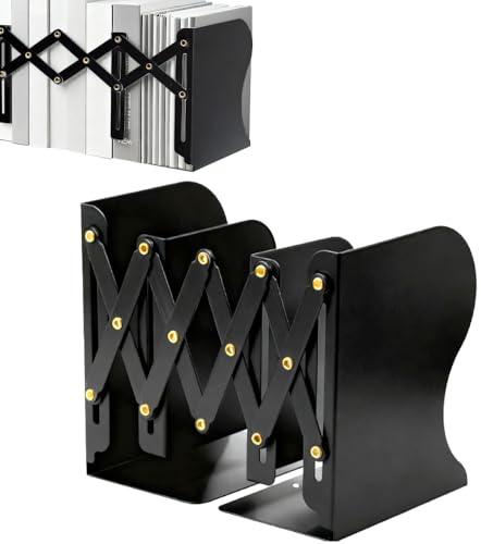 Zuxbolf Verstellbare Buchstütze Metall Bücherhalter Kinder Buchständer | Erweiterbare Bücherstützen rutschfest Bücherregal Bücher Halter Bookends für Zuhause Regal Büro Schule Bibliothek (Schwarz)