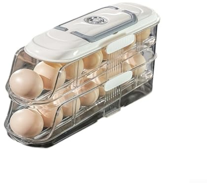 Refrigerator Side Door Egg Rack, Kitchen Automatic Slide Egg Storage Box Door Rack Holder Container With Lid Stackable Organizer(A)