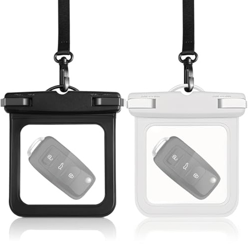 YOFDAL Paquete de 2 llaveros Impermeables, Riñonera Impermeable, Funda para Llavero de Coche, Estuche Flotante para Llaves, Negro + Blanco