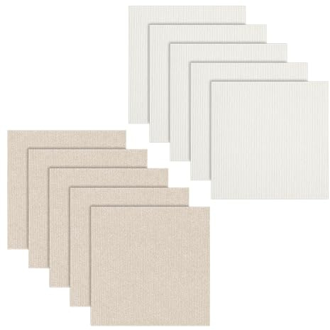 LUPATDY 10 Stück Teppichfliesen 50x50cm Bodenbelag Selbstklebend - 2.5m² Filz Selbstklebendes Antistatisches Band Rutschfestes Quadratischer Teppich für Büro, Haus Gewerbe (Khaki+Beige)
