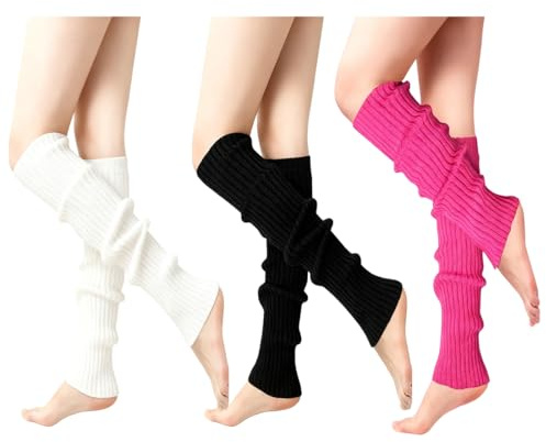 JYNXOR 3 pares calentadores de piernas, Calentadores Piernas Mujer, mangas para las piernas de punto de los años 80 para niñas, mangas para las piernas acanalados, calentadores de rodilla para mujer