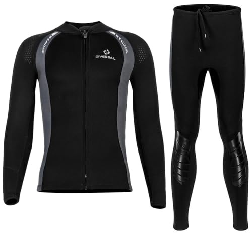 Negro,L,Traje De Neopreno 3Mm de Dos Piezas para Hombre y Mujer – Traje Completo para Surf, Snorkel, Buceo, Bodyboard – Mantiene el Calor y Ofrece Protección UV