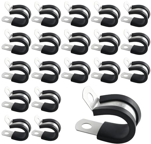 20 Stück Rohrschellen mit Gummieinlage, 16mm Schlauchschellen Edelstahl Kabelklemme, Gummi Gefüttert P Clips, Kabelklemmen, Befestigungsschelle für Kabel, Leitung, Draht, Schlauch (16mm)