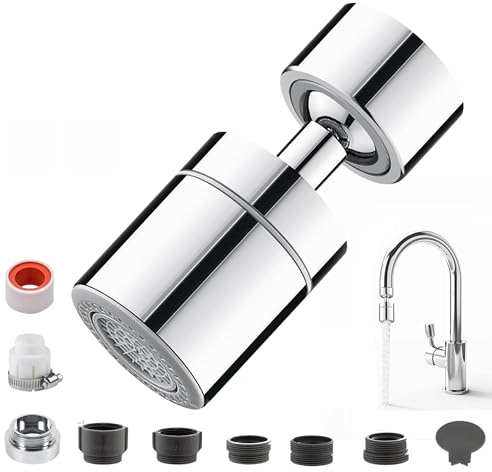 Wasserhahn Aufsatz Schwenkbar, 360° Drehbarer Wasserhahn Anschluss Verlängerung, mit 2 Sprühfunktion, 20mm 22mm und 24mm Gewinde Luftsprudler Aufsatz, Multifunktionaler Steckverbinder, für Küchen Bad