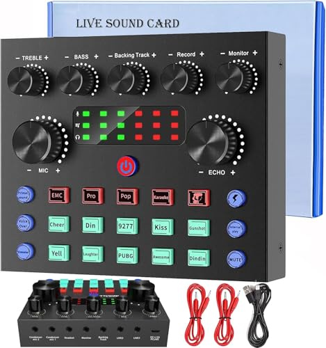 Sicomne Audio Interface Voice Changer Podcast Equipment Bundle, Bluetooth DJ Audio Mixer Live Sound Card for Streaming Studio Equipment Gaming PC Phone Record Sound Board YouTube TikTok V8S
