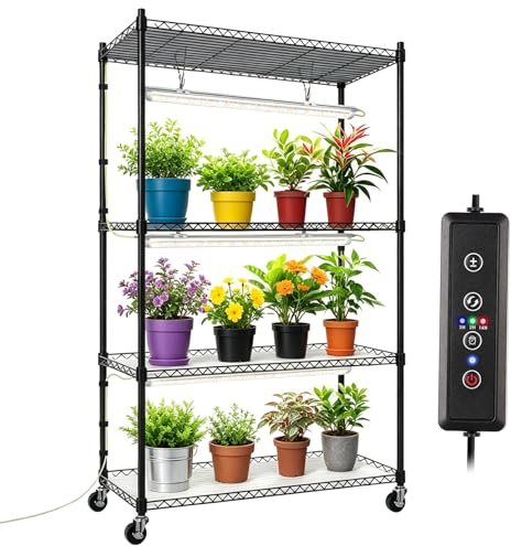 Soporte para plantas de 4 niveles con luz de cultivo, 60 x 35 x 120 cm.