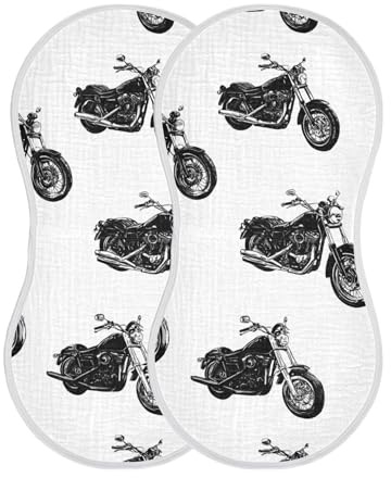 Mazeann Motorcycle Black Motorbike Burp Cloths Baby Boys Girls Absorbent Soft Cotton Burping Cloths Rags 2 Pack