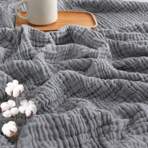 Generisch Manta de muselina de algodón 100 % para cama para adultos, suave, ligera, transpirable, manta de gasa refrescante de verano para sofás, decoración de sofá, todas las estaciones (gris, 150 x