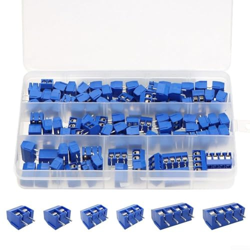 Bloque de terminales de tornillo, 100 piezas KF301-2P 3P 4P PCB de 5,08 mm Kit azul de empalme de poste para placa de circuito, conector de cable, tira de montaje eléctrica