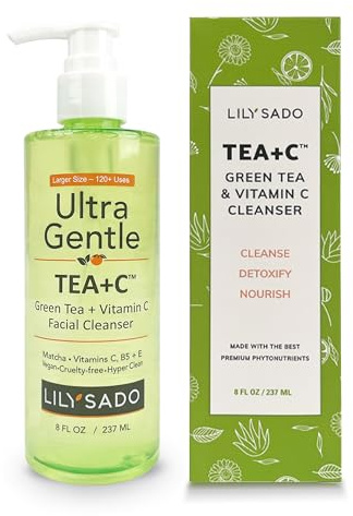 LILY SADO TEA+C™ Green Tea & Vitamin C Face Cleanser –Natural Vegan Antioxidant Daily Face Wash with Aloe, Rosehip, Meadowfoam - Ultra Gentle Deep Cleansing for Healthy, Radiant Skin. For Women & Men