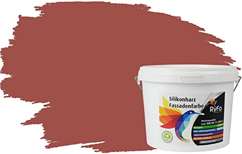 RyFo Colors Silikonharz Fassadenfarbe Lotuseffekt Trend Orientrot 3l - bunte Fassadenfarbe, weitere Rot Farbtöne und Größen erhältlich, Deckkraft Klasse 1