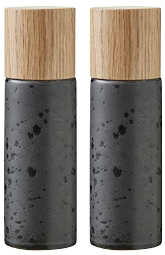 BITZ Macinasale e pepe, 2 macinaspezie in grès (macina sale e pepe, set da 2, 16,7 cm di altezza, nero