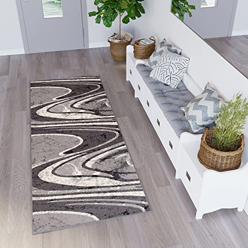 TAPISO Dream Läufer Teppich Meterware Flur Brücke Modern Wellen Streifen Gestreift Grau Creme nach Maß Wohnzimmer Schlafzimmer ÖKOTEX 80 x 300 cm