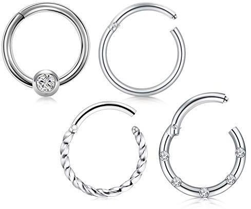 AceFun Knorpel Ohrringe Creolen 16G 8mm Helix Daith Tragus Piercing Schmuck 4 Stück Edelstahl CBR Klapp Clicker Septum Ring Ohr Piercing mit CZ