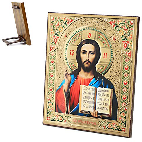 NKlaus Ikone Jesus Christus Pantokrator orthodox, Holz, 15 x 18 cm, 1 Stück | Mehrschichtiger Kunstdruck mit Goldprägung; Clip-Fix zum Stellen oder Aufhängen