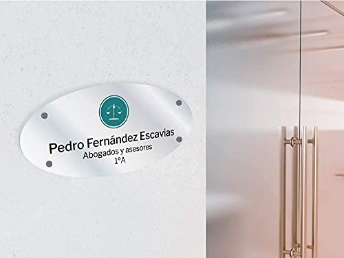Oedim Placas Personalizadas Rotuladas Fabricadas en metacrilato | 29,7 x 14 cm | Forma Ovalada | Resistente y Económico | Incluye 4 Embellecedores