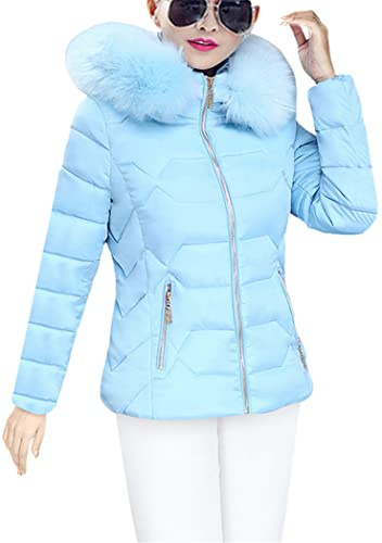 OMZIN Piumino Corto Da Donna Inverno Caldo Parka Con Cappuccio Con Cappuccio In Pelliccia Cappotto Invernale Sciolto Piumino Giacca Con Cappuccio Outwear Blu S
