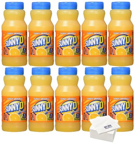 Sunny D Tangy Original Flavor, 6.75 Oz, (Pack of 10) with Bay Area Marketplace Napkins