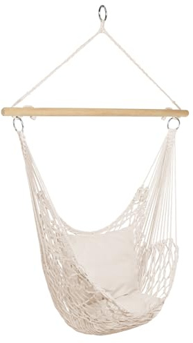 IDMarket - Hängesessel Bohème 2 Kissen écru Makramee-Design