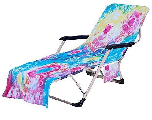 FANSU Tie Dye Schonbezug für Gartenliege Frottee Liegenauflage Garten Sonnenliege Handtuch mit 2 Taschen Stuhl Strandtuch für Schwimmbäder Strände Gartenhotels (Bunt,75x210cm)