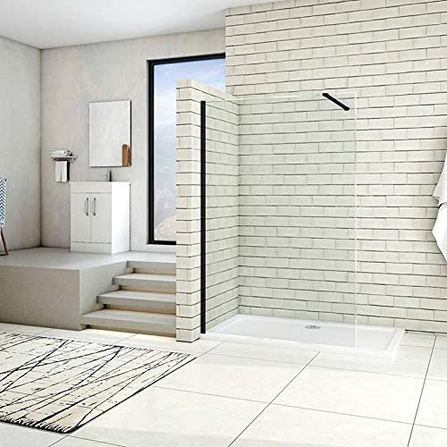 AICA Paroi de douche 100x200cm en noire mat paroi à l'italienne en 8mm verre anticalcaire avec une barre de fixation 90cm en noire mat