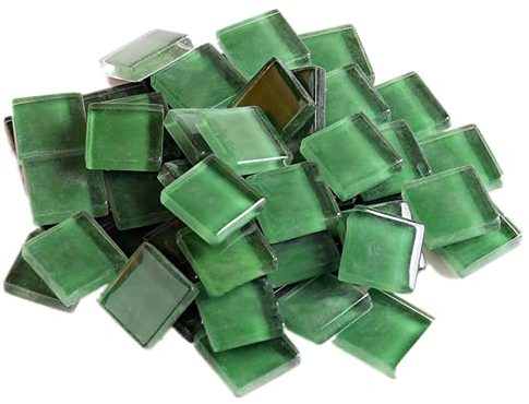 Glasmosaikfliesen Mosaiksteine 200g, Bulk-Quadrat Glassteine Glasfliesen, Glasstücke für Basteln, Haus Deko,1,5 x 1,5 cm(Grün)