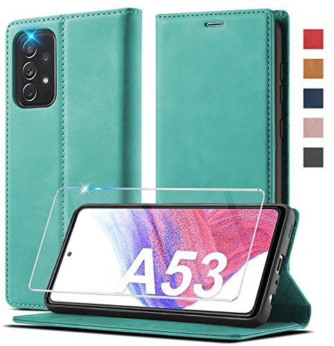 2023 Upgraded A53 Handyhülle für Samsung Galaxy A53 Hülle Leder[mit A53 Schutzfolie][Premium Leder]für Samsung A53 5G Hülle Klappbar Flip Case Cover 360 Stoßfeste Schutzhülle für Galaxy A53