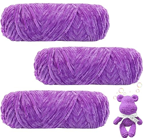 Maxee 300g(3×100g) Samtig Babywolle, Samt Velvet Wolle Chenille Garn, Kuschelweich Chenillegarn, Flauschige Weich Plüschwolle, Häkelgarn Wolle Zum Stricken & Häkeln