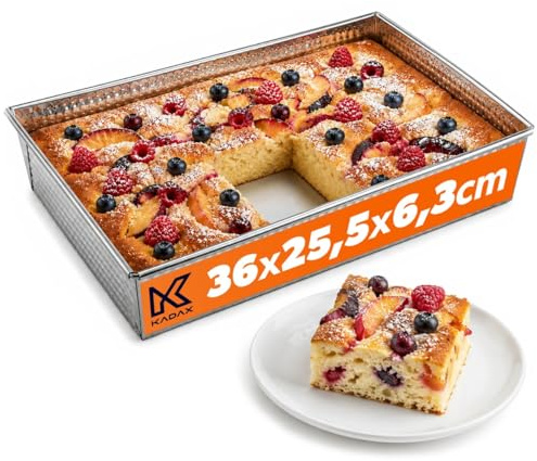 KADAX rechteckige Backform, Backblech in 3 Größen, hohe Blechränder für Kuchen, Toastbrot, Käsekuchen, Brownie, pflegeleichte Kastenform, Wärmeverteilung (36 x 25,5 cm, Silber)
