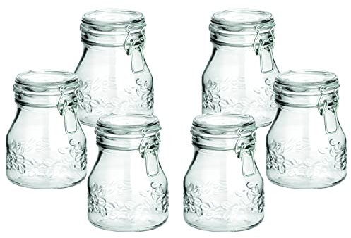gouveo Set di 6 vasetti da 750 ml, con chiusura a leva, in vetro con chiusura a leva, con chiusura in filo metallico, con coperchio ermetico