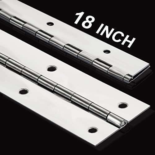 2Pack Heavy Duty Piano Hinge, 2 Open Width x 18 Continuous & Piano Hinges, 0.06” Thick Stainless Steel Piano Hinge with Holes, Polished Stainless Furniture Hinges for Cabinet Door Cases Woodworking