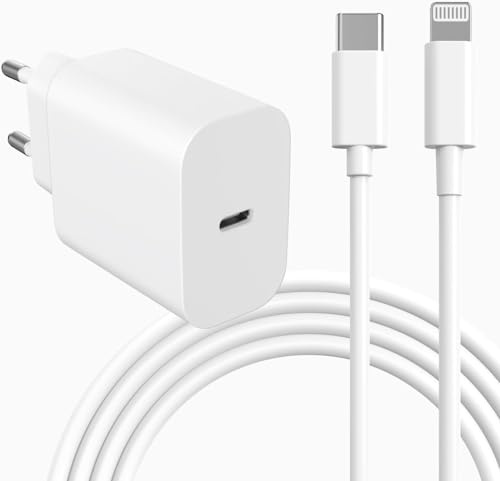 Cargador Rapido USB C de 20W con Cable USB a Lightning 20W Blanco para iPhone 5/6 / 7/8 / X/XS / 11/12 / 13/14 Pro/MAX
